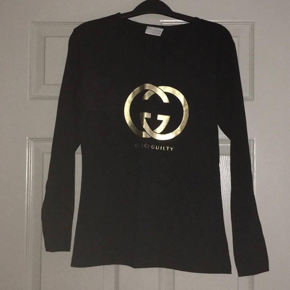 Women’s Gucci Black Promotional T Shirt Large V Neck Long Sleeve - Picture 4 of 8